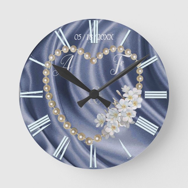 Horloge Ronde Bleu, Or, Vert, Ivoire, Soie & Perles (Recto)