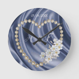 Horloge Ronde Bleu, Or, Vert, Ivoire, Soie & Perles