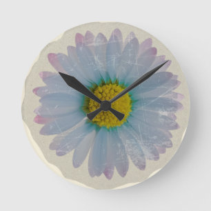 Horloge Ronde Bleue Daisy - Décoration de Ferme Ancienne