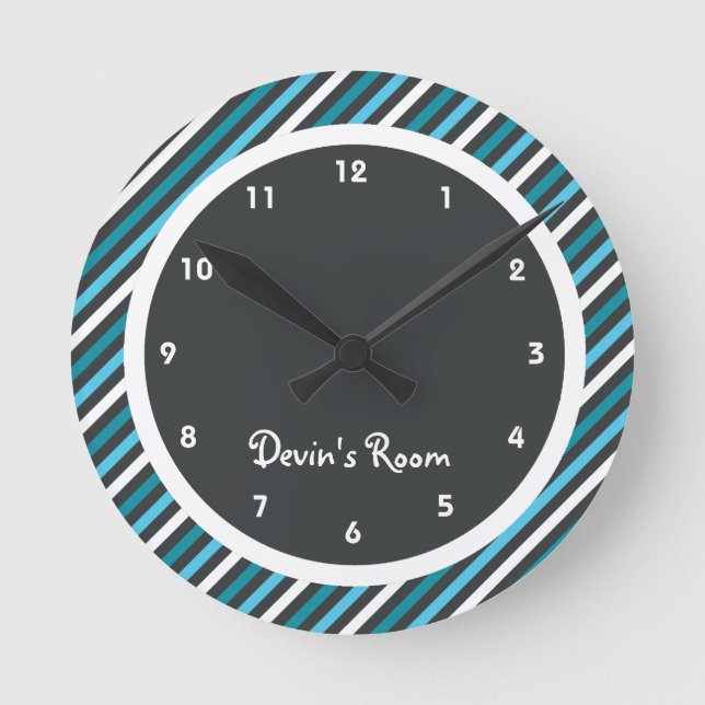 Horloge Ronde Bleus foncé Stripe Chambre pour enfant (Recto)