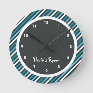 Horloge Ronde Bleus foncé Stripe Chambre pour enfant
