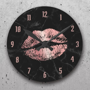 Horloge Ronde Blingot d'or Rose embrassant le marbre noir modern