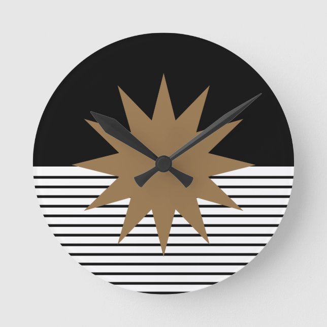 Horloge Ronde Blocage noir blanc et soleil Brown (Recto)