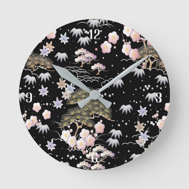 Horloge Ronde Blossom Floral Modern Asian (Recto)
