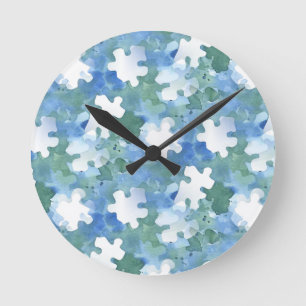 Horloge Ronde Blue and White Jigsaw Puzzle Piece Clock