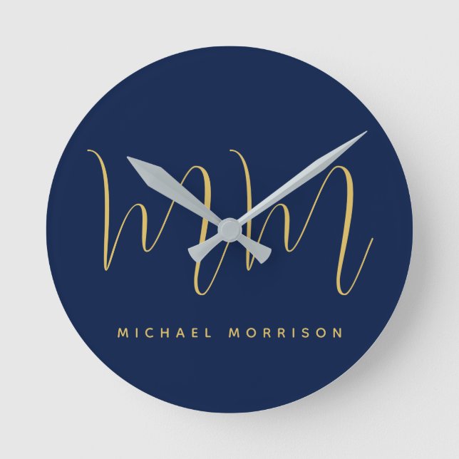 Horloge Ronde Blue Gold Colours Professionnel Lettres initiales  (Recto)