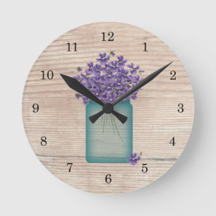 Horloge Ronde Blue Mason Jar Violet Wall Clock