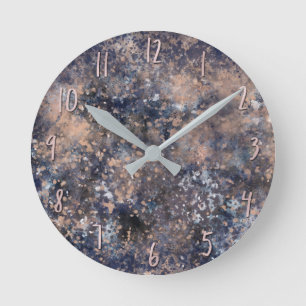 Horloge Ronde Blue & Rose Gold Tache de Peinture Abstrait Glamou
