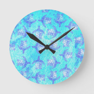Horloge Ronde Blue Sea Turtle Print