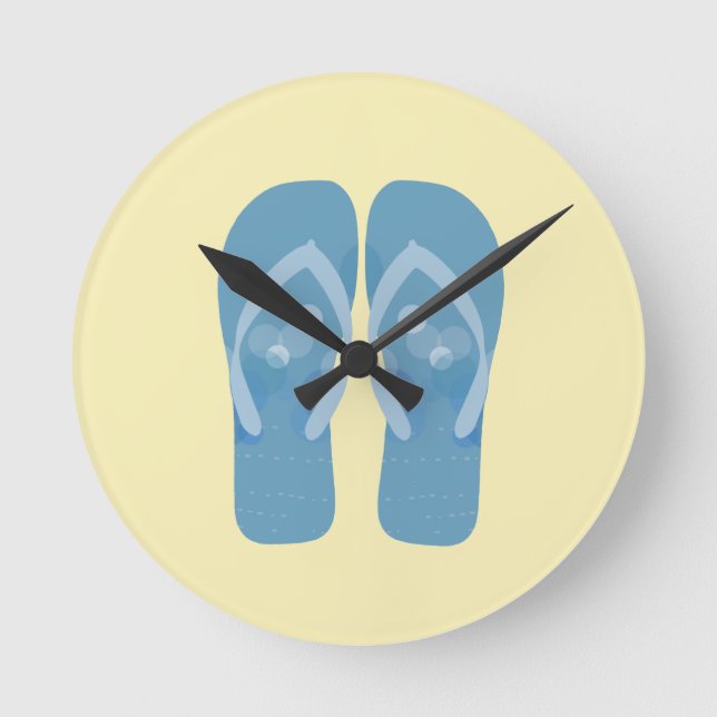 Horloge Ronde Blue Summer Beach Thème Flip Flops Dans Le Sable (Recto)