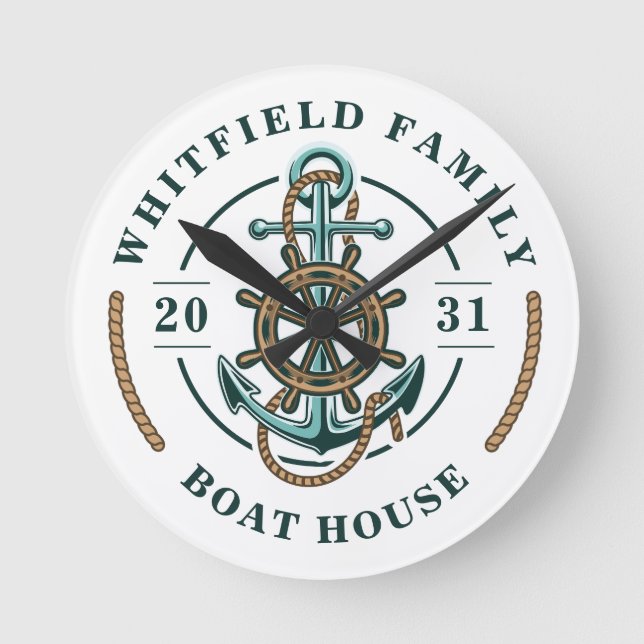 Horloge Ronde Boat House Ancre Bateau Roue Année Est Personnalis (Recto)