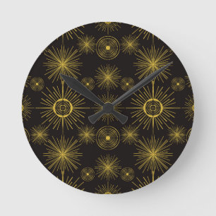 Horloge Ronde Boho Celestial Sun Stars Motif noir