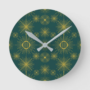 Horloge Ronde Boho Celestial Sun Stars Motif Turquoise