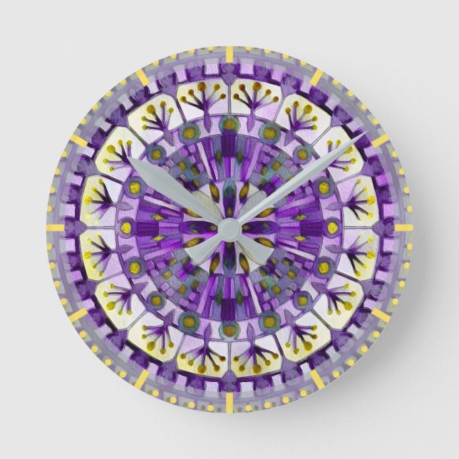 Horloge Ronde Boho Mosaic Tuile Violette - (Recto)