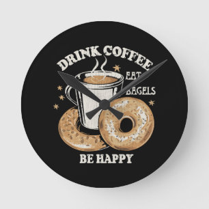 Horloge Ronde Boire du café manger des bagels être heureux