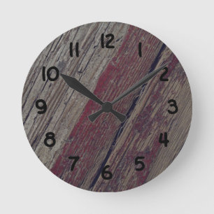 Horloge Ronde Bois Ancien Rustique Avec Peinture Rouge