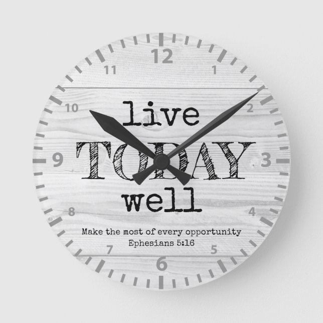 Horloge Ronde Bois blanc rustique VIVENT AUJOURD'HUI BIEN chréti (Recto)