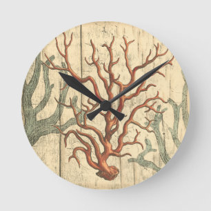 Horloge Ronde Bois et petit corail