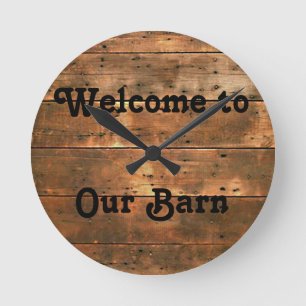 Horloge Ronde Bois Rustique, Bienvenue Dans Notre Grange, Horlog