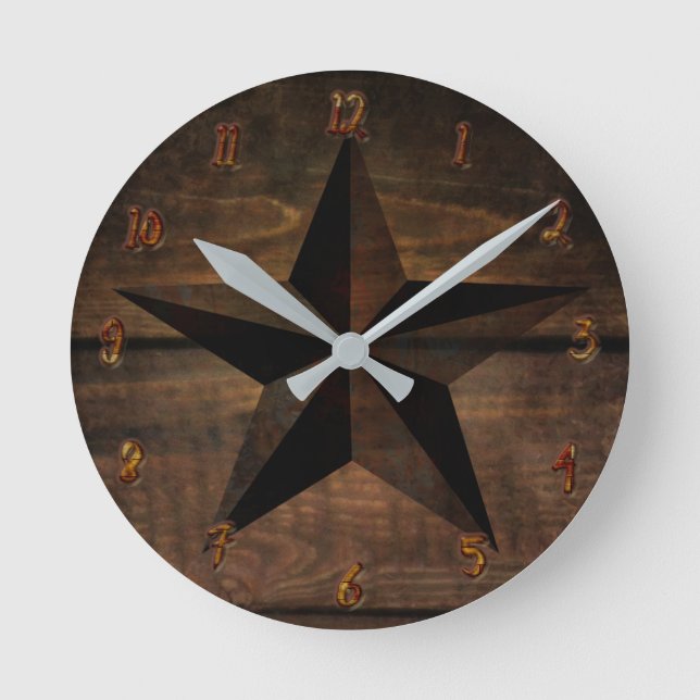 Horloge Ronde Bois Rustique Bois rouillé Étoile Occidentale (Recto)