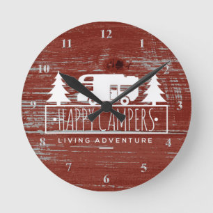 Horloge Ronde Bois rustique rouge campant de grange des