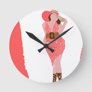 Horloge Ronde Bon épais - femme dans la robe de point de polka