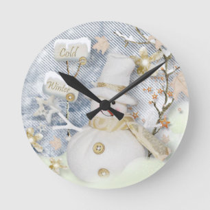 Horloge Ronde Bonhomme de neige froid d'hiver