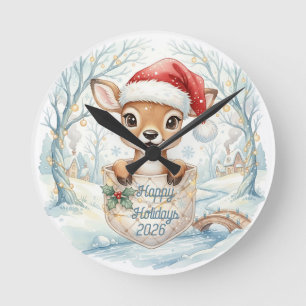 Horloge Ronde Bonne année 2027 avec le cerf de Noël