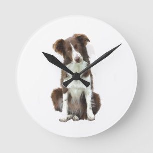 Horloge Ronde Border Collie (B) - marron et blanc