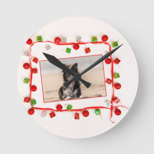 Horloge Ronde Bordure Collie Noël