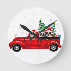 Horloge Ronde Boston Terrier Chien conduisant Xmas Camion Noël