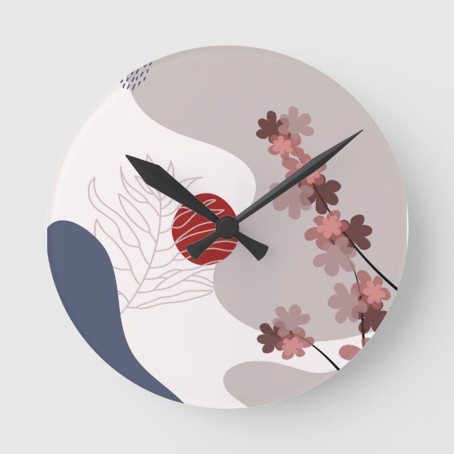 Horloge Ronde Botanique Boho Blue Magenta (Recto)