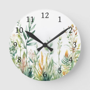Horloge Ronde Botanique Plante Vert Blanc Design 311