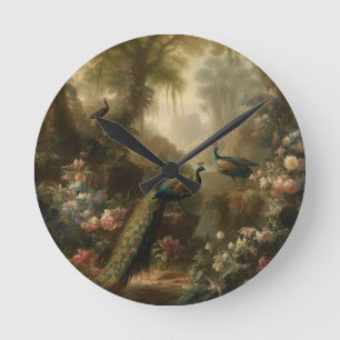 Horloge Ronde Botanique : trois paons dans le jardin anglais