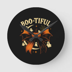 Horloge Ronde Botiful Funny Halloween Coquette Bow Citrouille