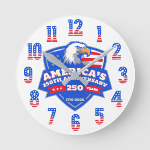 Horloge Ronde Bouclier Aigle Patriotique 250e Anniversaire Acryl