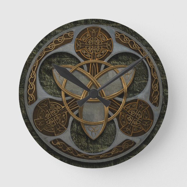 Horloge Ronde Bouclier de trinité celtique (Recto)