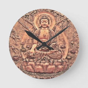 Horloge Ronde Bouddha de cuivre étonnamment détaillé