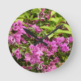 Horloge Ronde Bougainvillées tropicales violettes