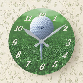 Horloge Ronde Boule De Golf Sur L'Horloge De Golf Monogrammé Ver