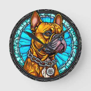 Horloge Ronde Bouledogue français dans un design orné