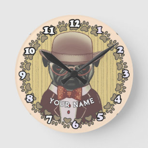 Horloge Ronde Bouledogue français portant des lunettes
