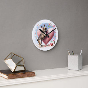 Horloge Ronde Bouledogue français Saut de coeur Bouledogue Franç