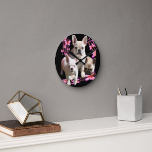 Horloge Ronde Bouledogues français Papillon  Bulldog