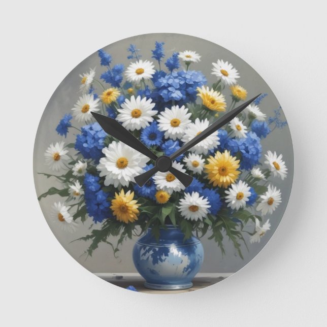 Horloge Ronde Bouquet de fleurs Elégante aquarelle (Recto)