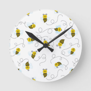 Horloge Ronde Bourdon Volant Jaune Noir Abeille Bourdon