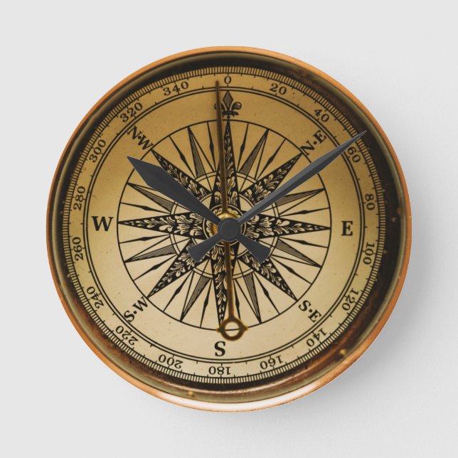 Horloge Ronde Boussole en laiton vieux nostalgique Steampunk (Recto)