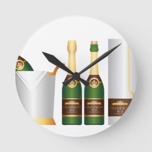Horloge Ronde bouteilles de champagne