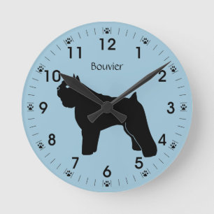 Horloge Ronde Bouvier des Flandres Chien Silhouette Personnalisé