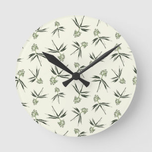 Horloge Ronde Branches vertes sur crème - motif sans soudure